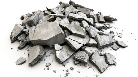 A detailed image of a pile of broken concrete debris showcasing rough textures and angular shapes, ideal for use in construction, demolition, or as a backdrop.の素材