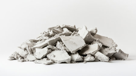 A noticeable pile of broken concrete pieces showcasing various textures and shades, ideal for construction themes, renovation projects, or minimalist design backgrounds.の素材