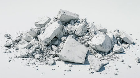 A visually striking pile of crushed white stone on a light background, emphasizing textures and colors suitable for construction, landscaping, and artistic applications.の素材