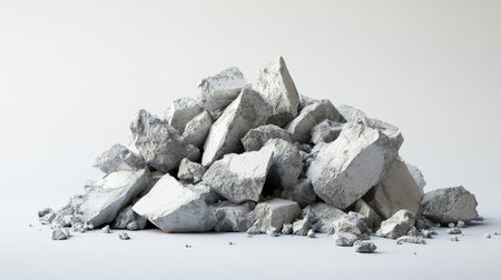 A visually striking image of a large pile of rough white rocks against a soft gray background, providing an ideal texture for design projects or construction themes.の素材