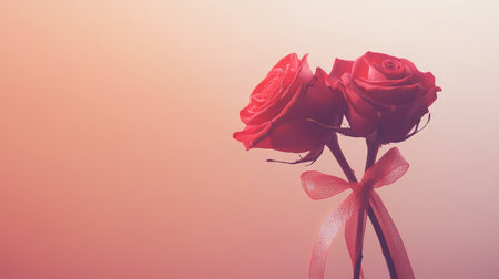 Captivating image of two red roses tied with a delicate ribbon, ideal for expressing love and romance. Perfect for various occasions and floral designs.の素材