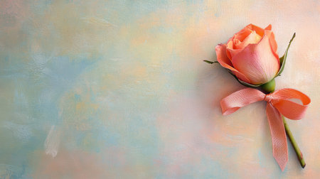 A stunning pink rose tied with a soft ribbon, set against a gentle pastel background, perfect for romantic occasions and floral designs, evoking beauty and elegance.の素材