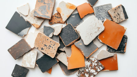 Discover an eclectic mix of tile pieces featuring various colors, textures, and designs that inspire creativity and enhance architectural elements in any project.の素材