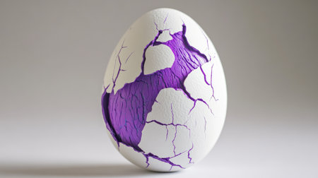 This striking image features a cracked egg revealing a rich purple interior, embodying creativity and new beginnings, perfect for artistic or inspirational themes.の素材