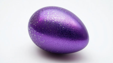A vibrant purple Easter egg adorned with glitter, perfect for springtime celebrations. Ideal for decor, craft projects, and festive themes, it adds a playful touch to any setting.の素材