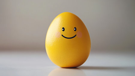 This whimsical yellow egg character features a joyful smiley face, bringing a sense of happiness and playfulness, ideal for creative projects and cheerful illustrations.の素材