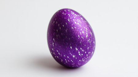A vibrant purple egg with a sparkling finish sits gracefully on a soft white background, ideal for spring celebrations, holiday themes, and artistic projects.の素材