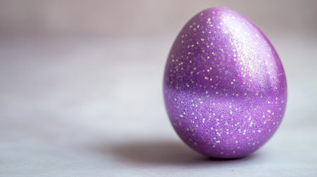 A stunning purple glittery egg rests on a soft background, ideal for spring festivals and Easter celebrations, conveying creativity and joy in design and craft projects.の素材