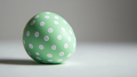 This charming green Easter egg adorned with polka dots rests on a soft surface, capturing the essence of spring celebrations and adding a cheerful touch to any festive decor.の素材