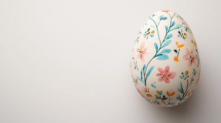 A charming hand-painted egg featuring intricate floral designs, ideal for spring celebrations, Easter dcor, or as an artistic statement piece for any event.の素材