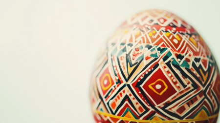 A beautifully painted decorative egg showcasing intricate patterns and vibrant colors, symbolizing joy and celebration during spring festivals and cultural traditions.の素材
