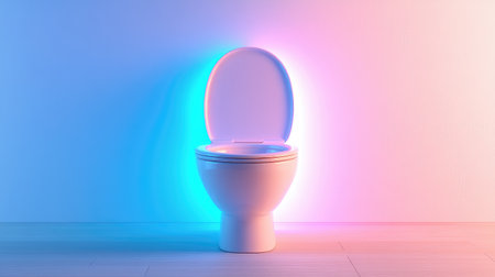 A sleek modern toilet illuminated with soft lighting against a minimalist wall, perfect for inspiring ideas in contemporary bathroom design and enhancing comfort and cleanliness.の素材