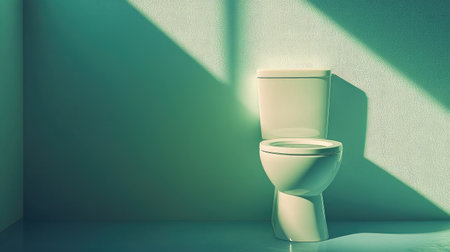 This image features a modern toilet set against a softly lit wall, emphasizing minimalist design and clean lines that create a serene and calm bathroom atmosphere.の素材