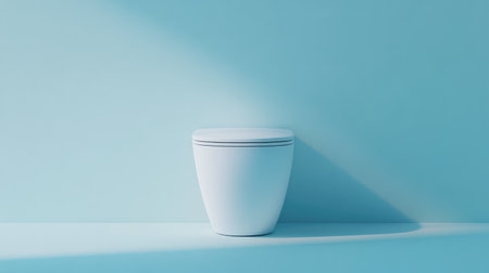 A sleek and modern white toilet positioned against a calming blue backdrop, showcasing minimalist design principles perfect for contemporary bathroom interior aesthetics.の素材