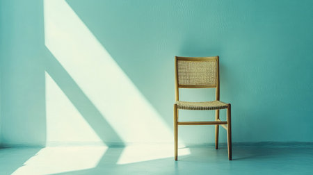 A beautifully crafted wooden chair sits alone in a tranquil space, bathed in soft natural light that casts gentle shadows, evoking feelings of calm and simplicity.の素材