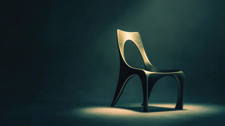 A sleek and modern minimalist chair illuminated dramatically against a dark background, creating an artistic vibe suitable for interior design projects and furniture showcases.の素材