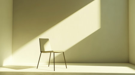 A serene and minimalistic interior featuring a solitary chair in soft light, highlighting shadows and creating a peaceful atmosphere for reflection or relaxation.の素材