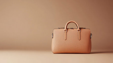 This image features a stylish tan handbag set against a soft, minimalistic background, emphasizing its elegant design and upscale appeal for fashion lovers and accessory enthusiasts.の素材