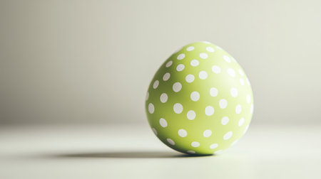 A vibrant green egg adorned with white polka dots rests on a soft background, perfect for spring and Easter themes, adding a festive touch to any creative project.の素材