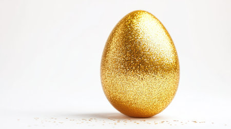 A stunning golden glitter egg set against a clean white background, ideal for festive occasions and creative projects, conveying a sense of luxury and celebration.の素材
