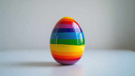 A beautifully crafted decorative egg showcasing vibrant stripes in various colors, ideal for seasonal festivities, creative projects, or home decor accents.の素材