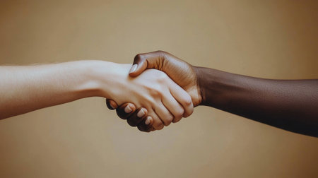 A powerful image capturing a handshake between diverse hands representing unity and collaboration, showcasing the importance of trust and connection in society.の素材