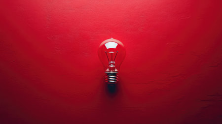 A striking image featuring a traditional light bulb against a vibrant red background, representing innovation and creativity, ideal for design and inspirational projects.の素材
