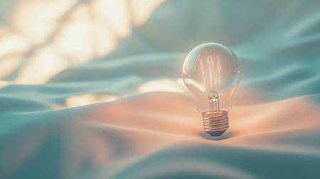 A light bulb softly illuminated against draped pastel fabric, evoking a serene and inspiring mood perfect for creative projects and artistic displays.の素材