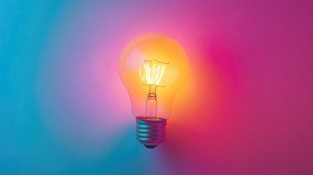 A stunning light bulb radiating vibrant colors, casting a warm and cool glow that enhances modern decor and inspires creative photography projects.の素材