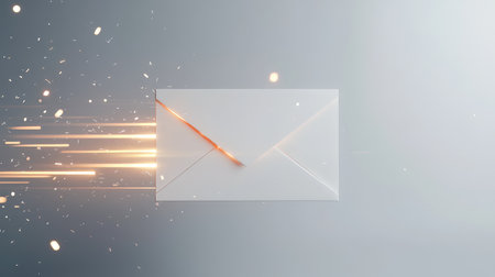 A dynamic image of an envelope showing motion with sparks, symbolizing the speed and excitement of communication in the digital age with a modern and creative aesthetic.の素材