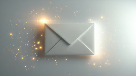 A stylish white envelope emits soft sparkles against a dreamy background, symbolizing modern communication and the essence of sending messages in the digital age.の素材