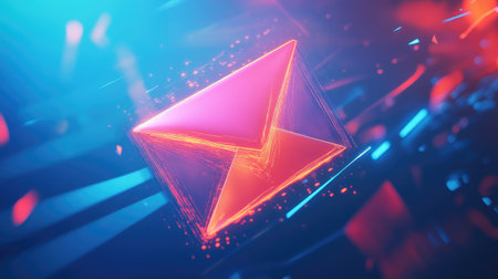 Eye-catching neon email icon set against a dynamic background, perfect for illustrating concepts related to digital communication and modern messaging.の素材