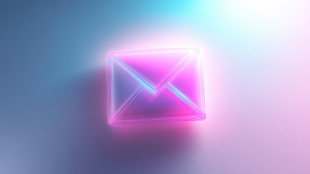 Vibrant neon envelope icon glows against a soft gradient background, symbolizing modern digital communication and creativity in graphic designs. Perfect for marketing concepts.の素材