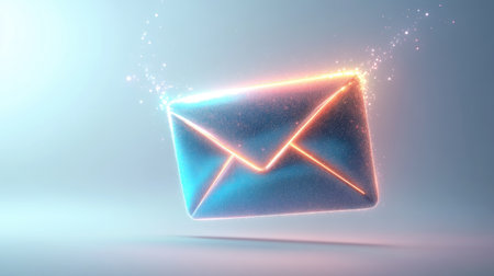 A glowing digital envelope floats in a minimalist space, radiating modern vibes. This image captures the essence of futuristic communication, perfect for tech-oriented projects.の素材