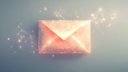 This captivating image features a sparkling envelope against an abstract background, ideal for themes of communication, digital messaging, and creative expressions.の素材