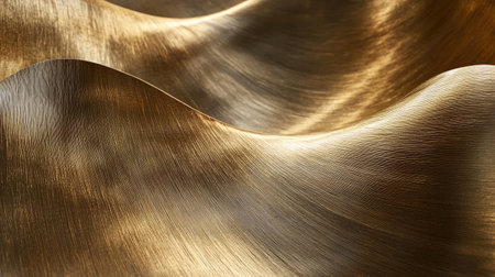 A stunning close-up view of a textured gold metal surface, featuring elegant, flowing waves that create a captivating and artistic composition ideal for various creative projects.の素材