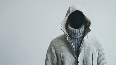 A stylish hooded jacket paired with a cozy turtleneck sweater creates a modern look against a minimalist background, perfect for fashion-oriented projects.の素材