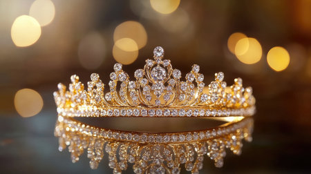 This stunning golden tiara set with sparkling diamonds is perfect for glamorous events, fashion photography, or royal-themed celebrations, showcasing beauty and elegance.の素材