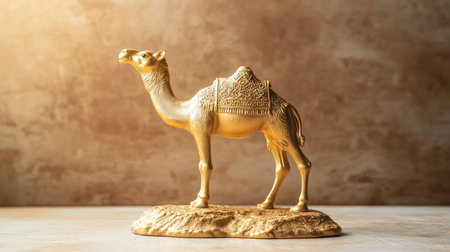 A stunning golden camel figurine beautifully crafted for home decor. Its elegant design and warm tones enhance any space, making it a perfect decorative piece.の素材