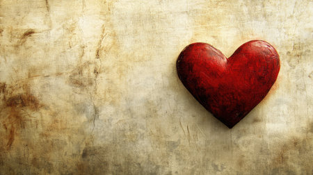 A minimalist red heart placed elegantly on a beige background, symbolizing simple yet profound love.の素材