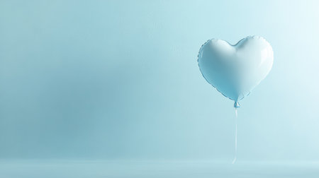 A heart-shaped balloon floating gently in front of a pale blue background.の素材