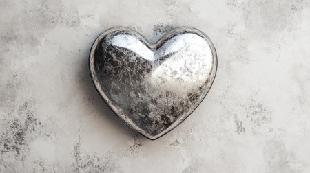 A metallic heart shape encased in soft velvet, placed on a light gray background.の素材