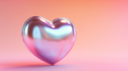 A shiny metallic heart placed on a soft gradient background transitioning from pink to peach.の素材