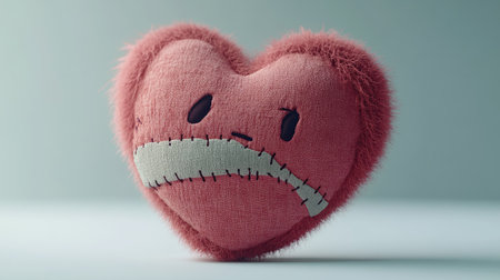 A charming stuffed heart plush toy with a stitched mouth, embodying love and care, perfect for gifting or decorating cozy spaces. Soft and fuzzy, it exudes warmth.の素材