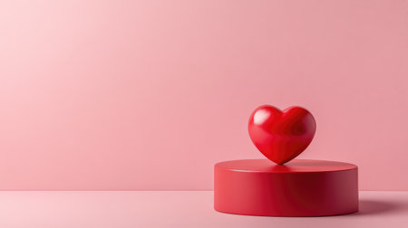 Minimalistic pink background with a 3D red heart centerpiece and space for text at the bottomの素材