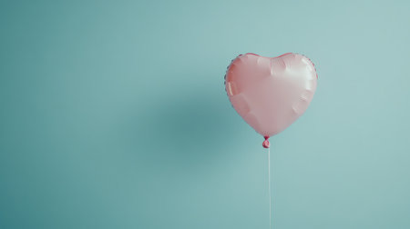 A heart-shaped balloon floating gently in front of a pale blue background.の素材