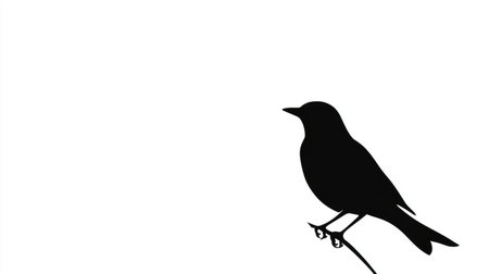 A simple and powerful scene featuring a black bird silhouette perched against a clean white backdrop, showcasing bold contrast.の素材