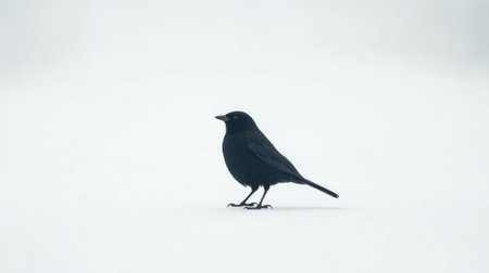 A perched bird in a simple black silhouette, standing out boldly against a bright white background for a striking contrast.の素材