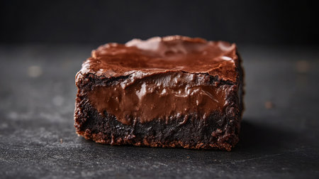 Close-up of a decadent brownie with a shiny crust and gooey center, perfect for chocolate loversの素材