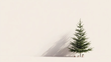 Minimalistic Christmas tree with Scandinavian-style ornaments, set against a white background with room for holiday copy.の素材